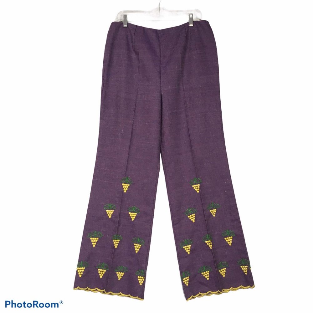 Vintage Purple Pants,‎ Yellow Grapes Embroidery 34w